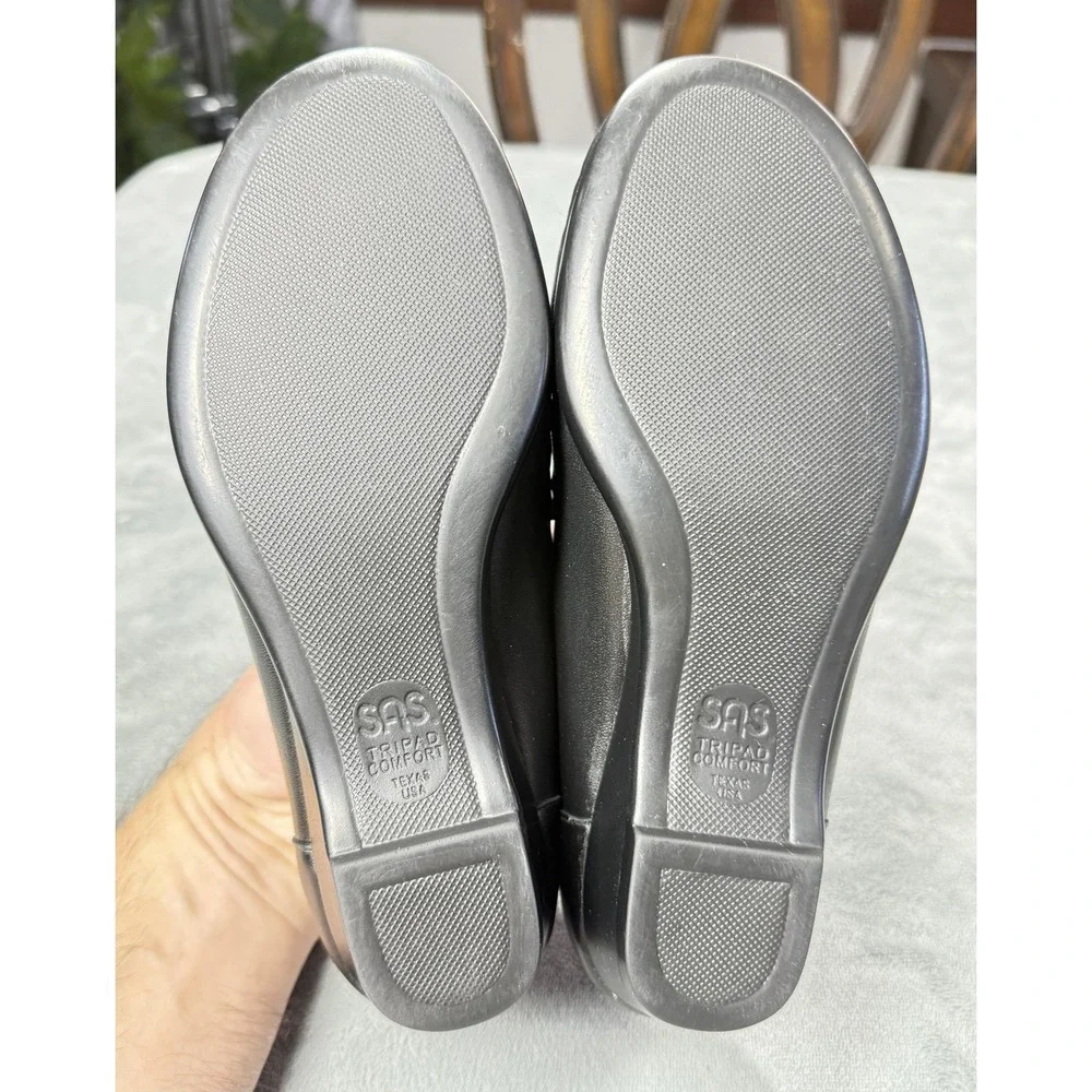 SAS Shoes Womens Size 5.5‎ Black Leather Tripad Comfort Wedge Loafers Slip On